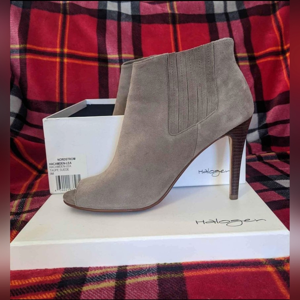 Halogen Taupe Peep Toe Boots